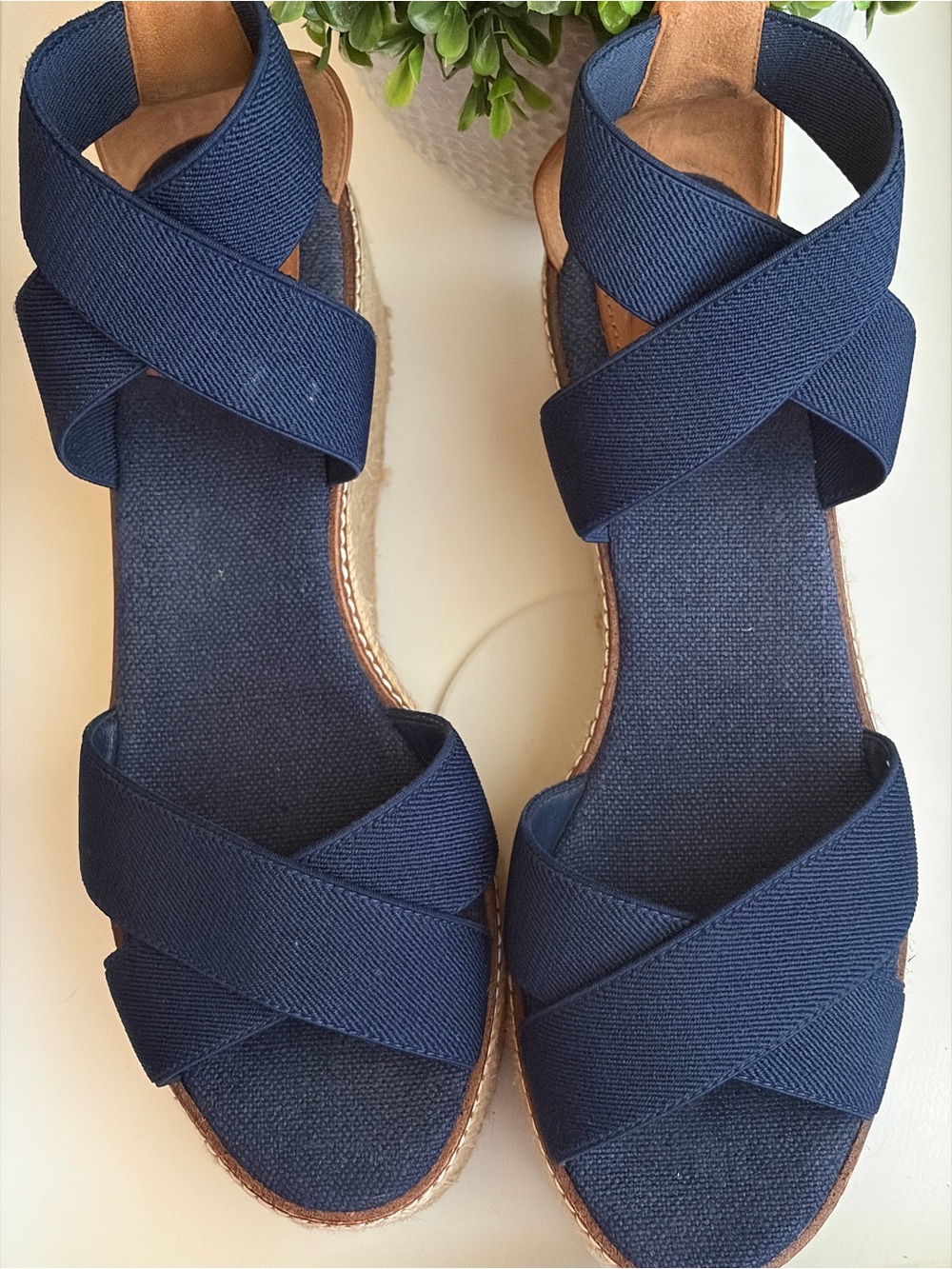 Tory Burch Navy Elastic Crisscross Espadrille Sandals size 10